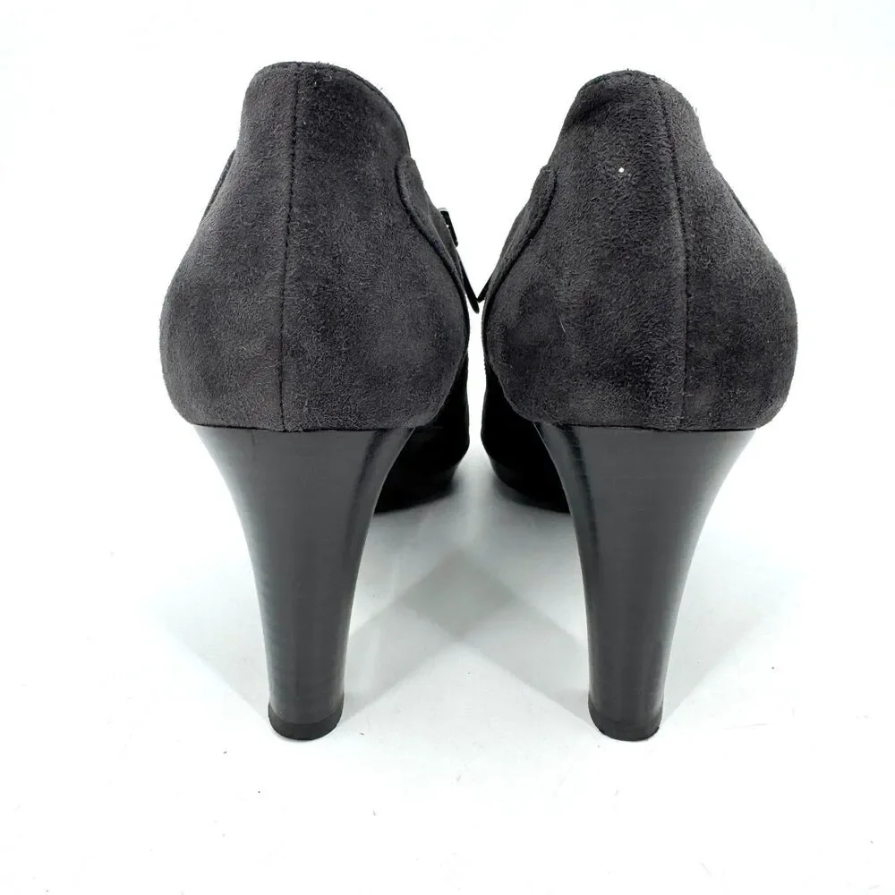 AQUATALIA Dark Gray Suede Bead Studded Heeled Booties Size 10